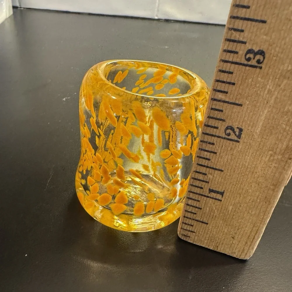 Orange Candle‎ Holder Confetti Stemless Glasshouse Studio Art Glass
